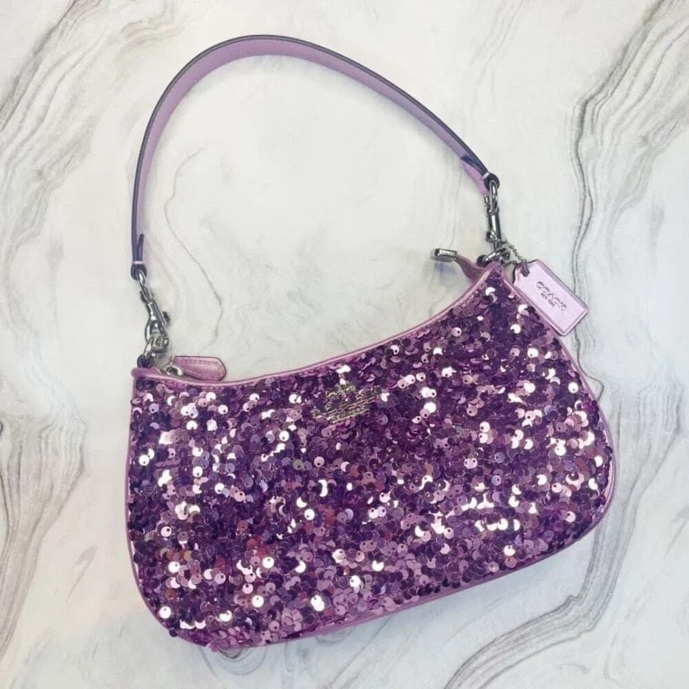 NWT Coach Teri Bag Purple Sequin w/ Silver Hardware - Picture 2 of 8